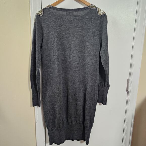 Ann Taylor Loft Gray Embellished Sequin Shoulder Long Sweater Sz Lg Wool Blend - Picture 6 of 7